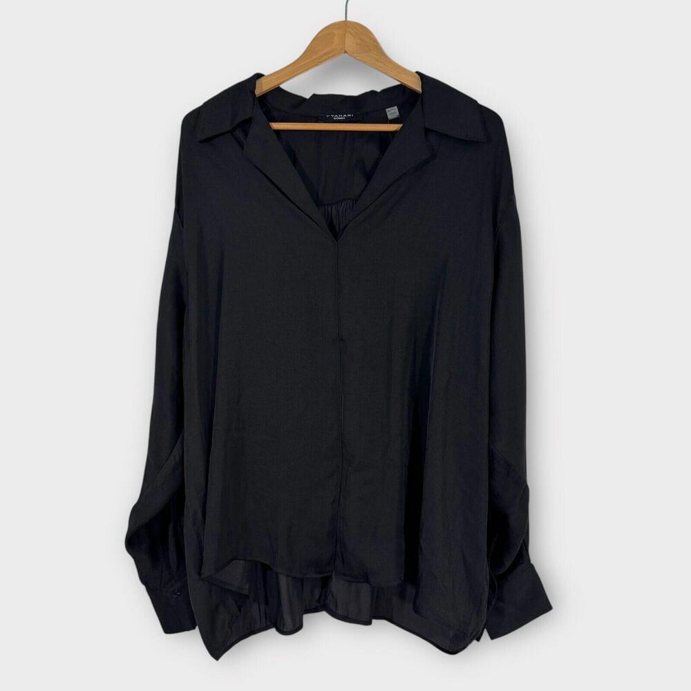 T Tahari Women’s Plus Size 3x Solid Black Poet Long Sleeve Flowy Blouse New